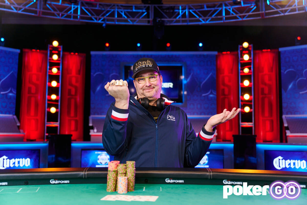 Phil Hellmuth after winning his 16th World Series of Poker bracelet in the $1,500 buy-in No-lim ...
