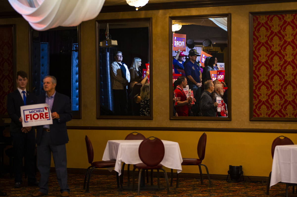 Supporters of Las Vegas Councilwoman Michele Fiore listen as she announces her gubernatorial ca ...