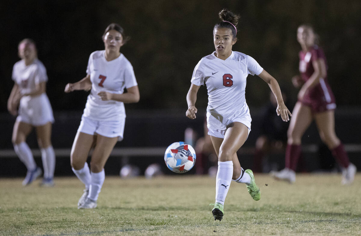Desert Oasis plays Coronado in the second half during a girls high school soccer game on Monday ...