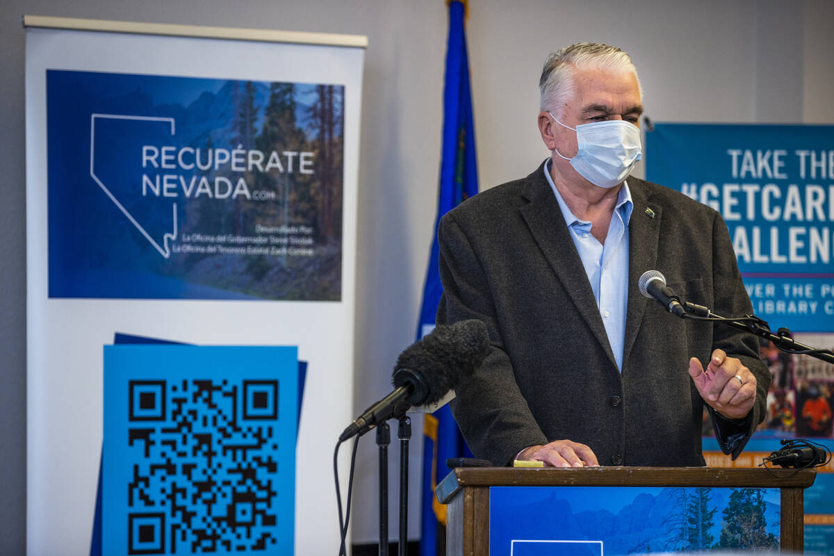 Governor Steve Sisolak speaks at the conclusion of the Nevada Recovers Listening Tour from the ...