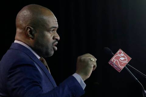 DeMaurice Smith, executive director of the NFL Players Association, speaks during a news confer ...