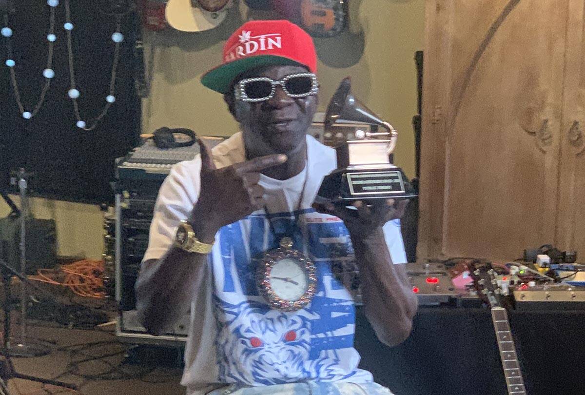 Flavor Flav is shown with his Grammy Lifetime Achievement Award on Friday, Aug. 28, 2020, at St ...