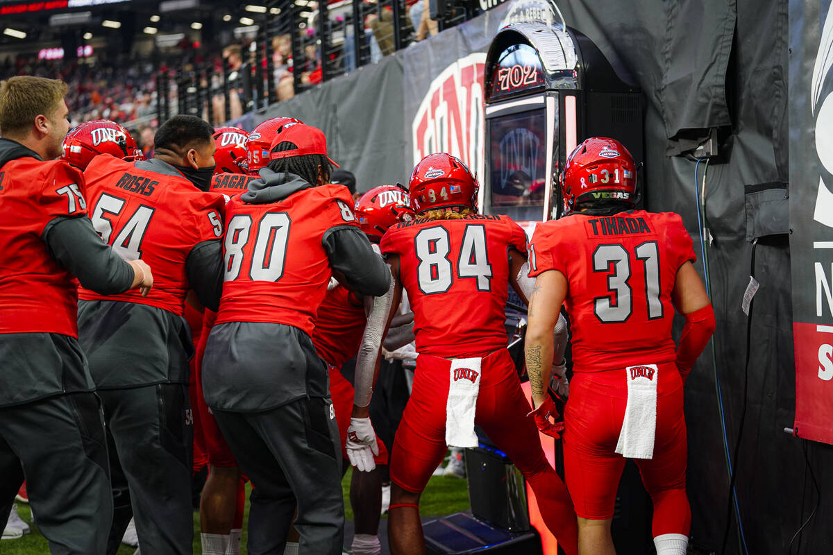 UNLV brought out a slot machine in Saturday's 28-24 loss to Utah State at Allegiant Stadium. Pl ...