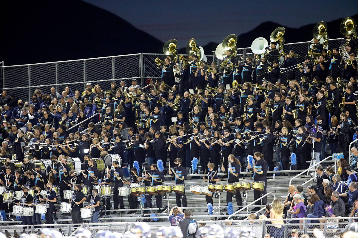 Foothill High School's marching band performs during the second half of a football game at Foot ...
