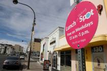 A sign at a parking payment machine on Carson Avenue in downtown Las Vegas Wednesday, Oct. 20, ...