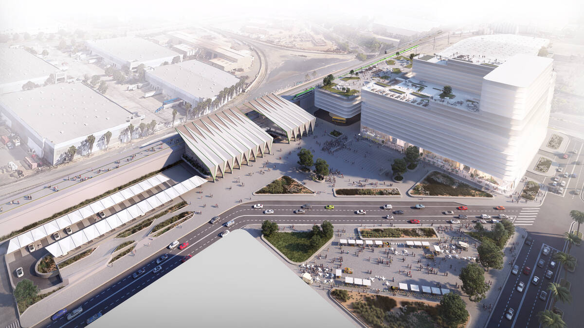 An artist rendering of Brightline West's planned Rancho Cucamonga train station in Rancho Cucam ...