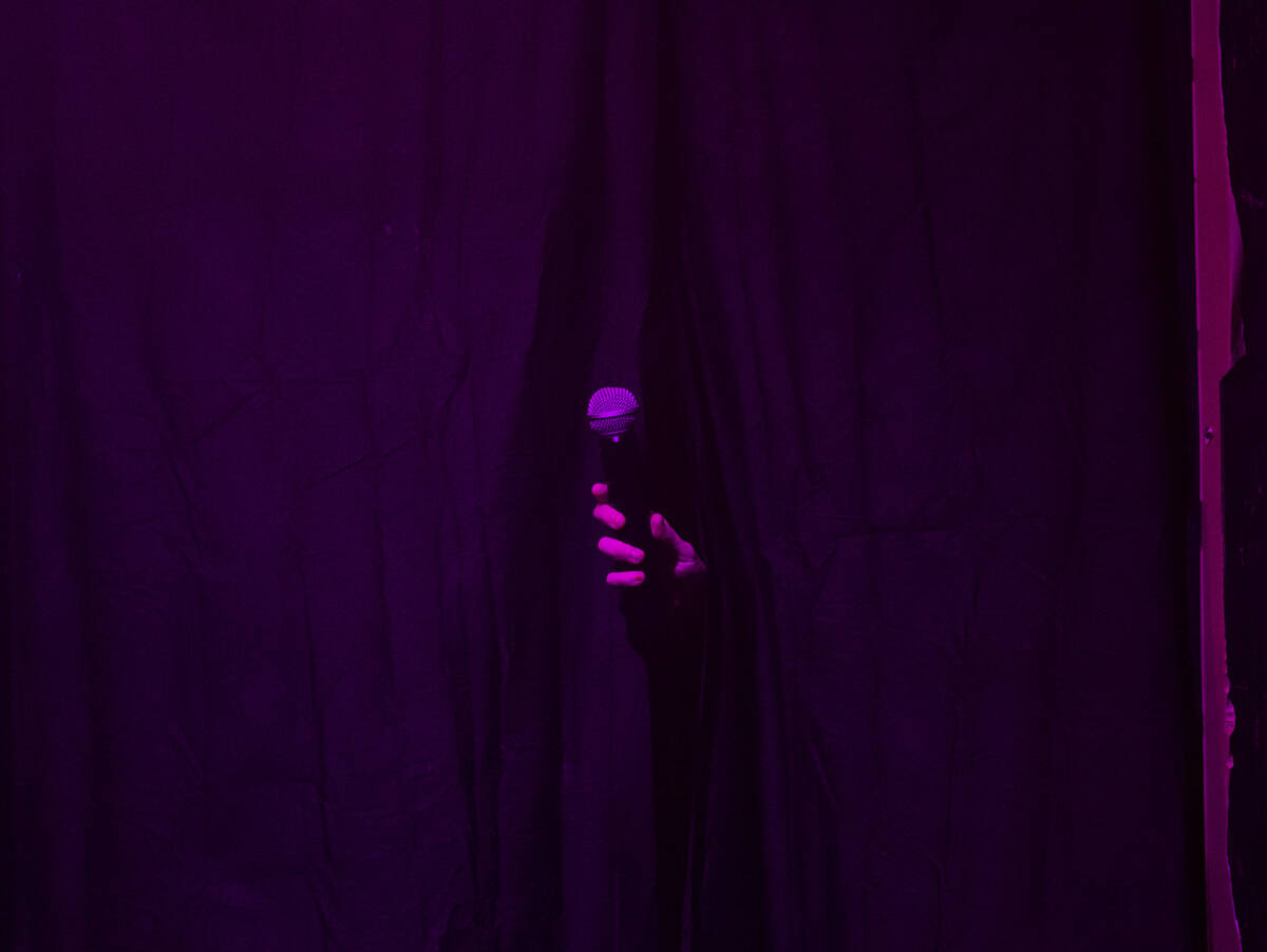 Cory Covell holds a mic during a media preview of ҈ot TrashӠat Majestic Repertory T ...