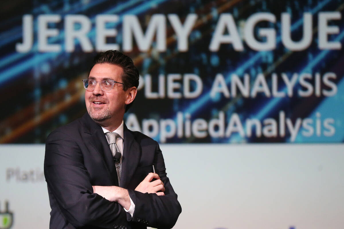 Jeremy Aguero, principal for Las Vegas-based Applied Analysis, speaks during the Las Vegas Metr ...