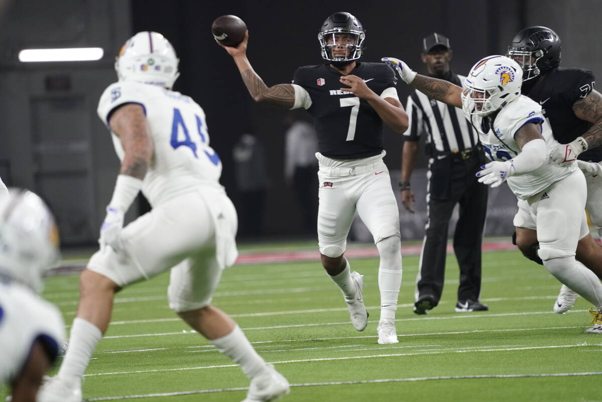 UNLV freshman quarterback Cameron Friel throws a pass during the Rebels' 27-20 loss to San Jose ...