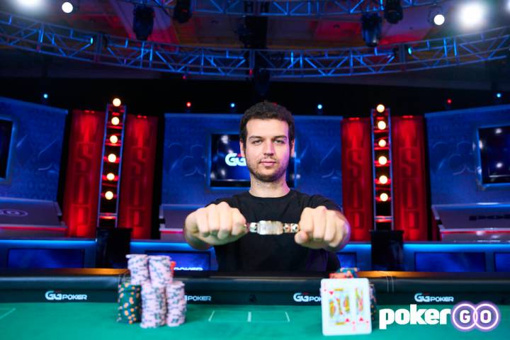 Michael Addamo after winning the $50,000 buy-in High Roller No-limit Hold'em eight-handed event ...