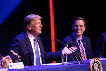 President Donald Trump speaks during a roundtable discussion with Nevada Attorney General Adam ...