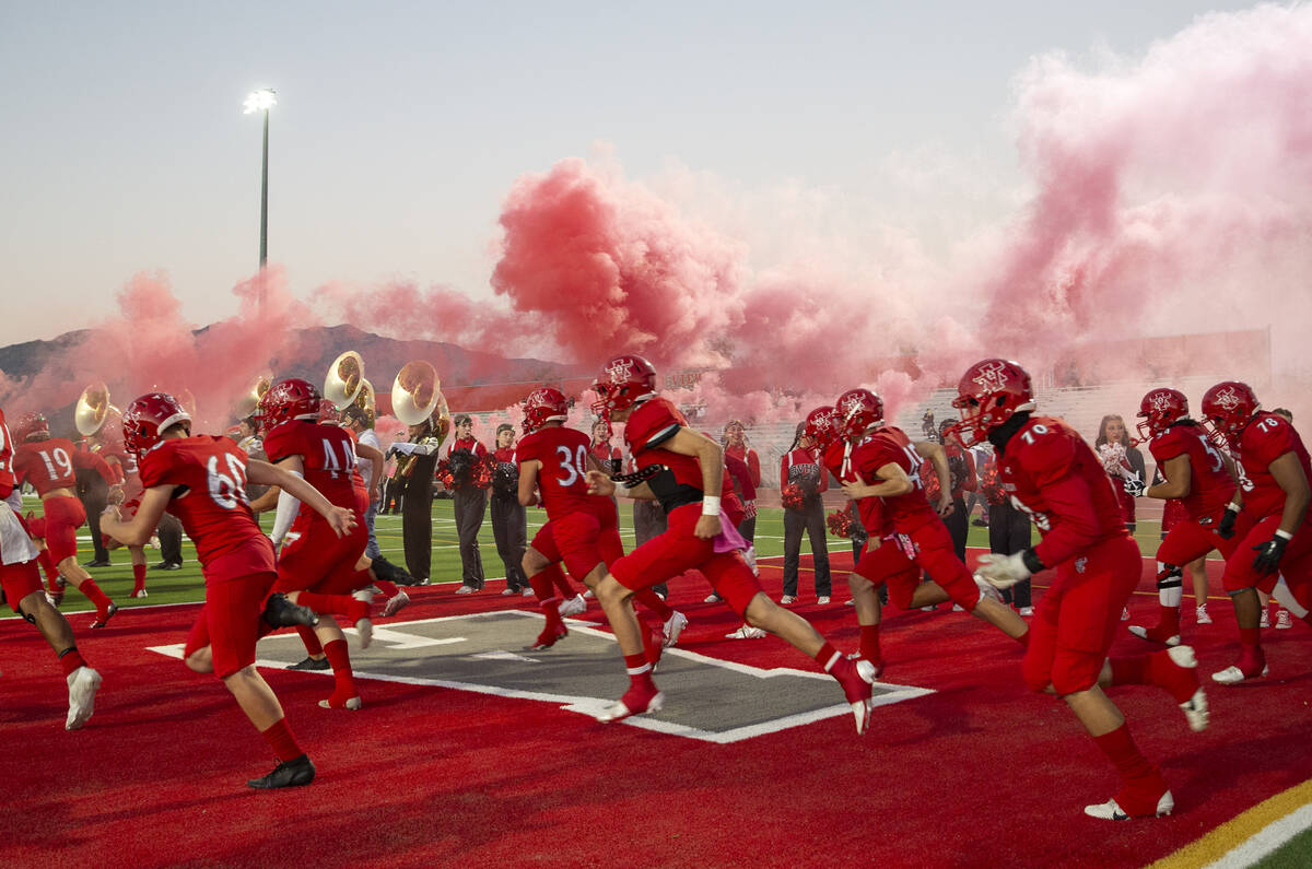 Arbor View takes the field before a high school football game against Desert Pines at Arbor Vie ...