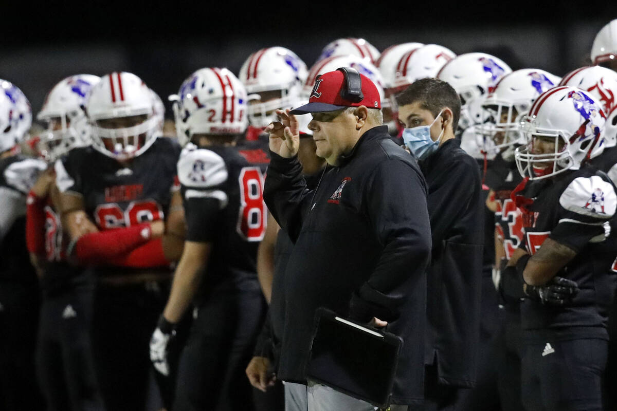 Liberty High School football head coach Rich Muraco is seen during the second half of a footbal ...