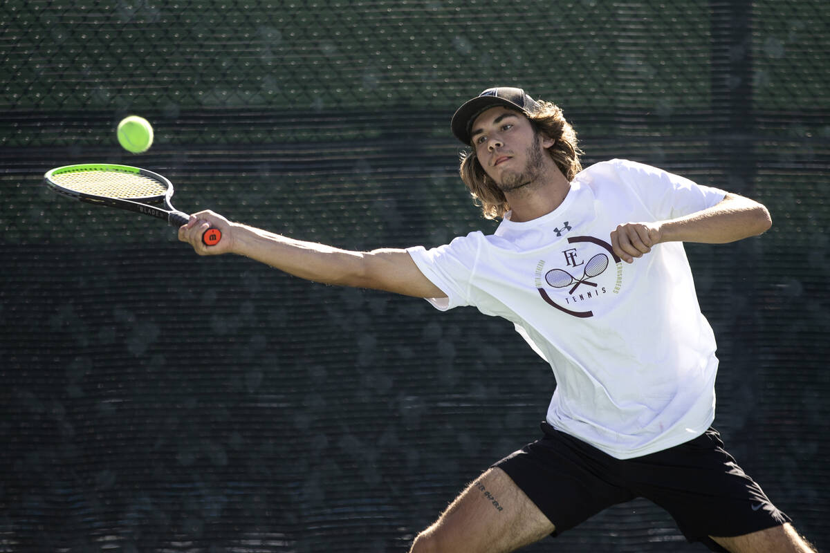 Faith Lutheran's Nicco Ripamonti hits to Reno during as boys double class 5A championship match ...