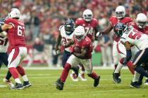 Arizona Cardinals running back Chase Edmonds (2) carries the ball during a NFL football game ag ...
