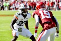 Auburn defensive back Roger McCreary (23) against Arkansas during the first half of an NCAA col ...