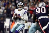 Dallas Cowboys quarterback Dak Prescott drops back during an NFL football game against the New ...