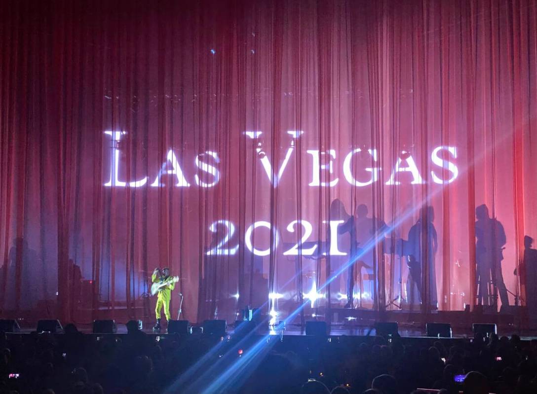 Sting performs during the premiere of "My Songs," his residency show at the Colosseum at Caesar ...