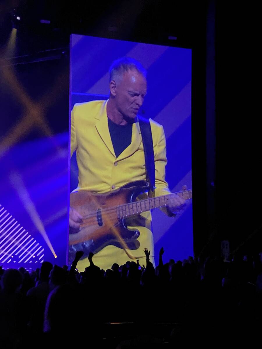 Sting performs during the premiere of "My Songs," his residency show at the Colosseum at Caesar ...