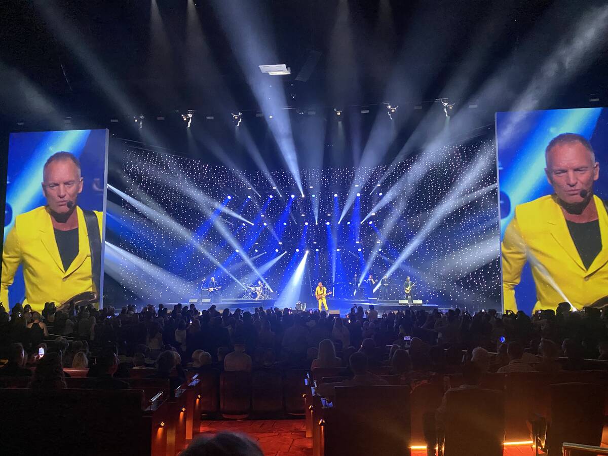 Sting performs during the premiere of "My Songs," his residency show at the Colosseum at Caesar ...