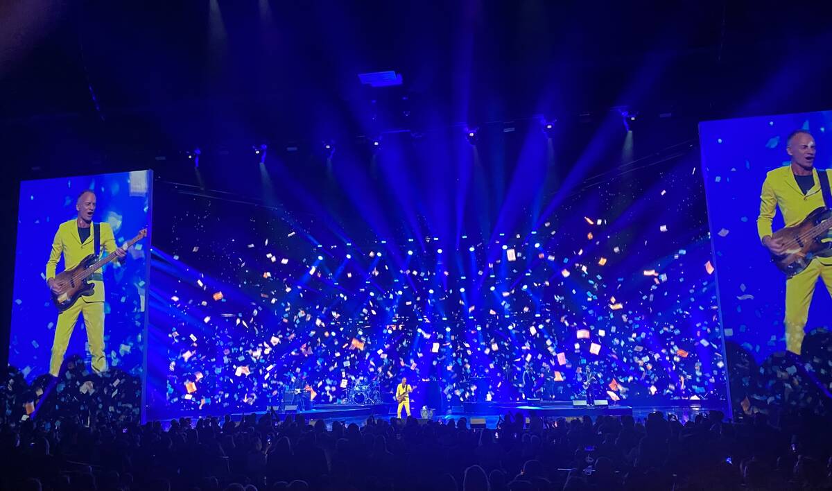 Sting performs during the premiere of "My Songs," his residency show at the Colosseum at Caesar ...