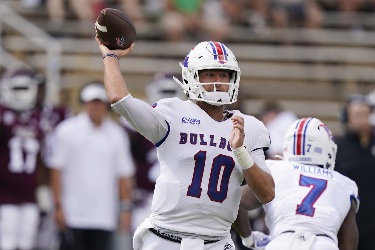 Louisiana Tech quarterback Austin Kendall passes against Mississippi State during the first hal ...