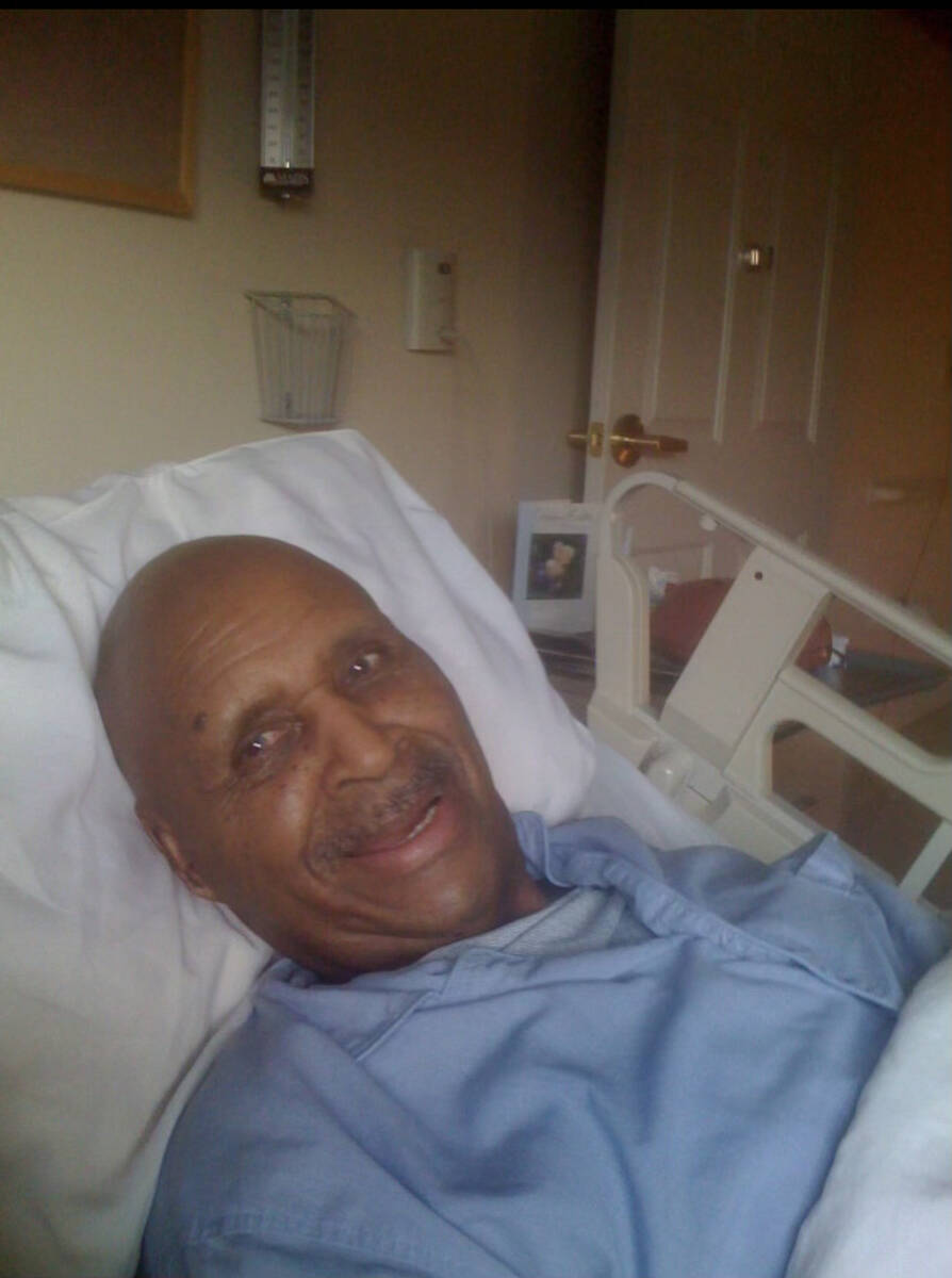 George Woods smiles from his room at the Heights of Summerlin, the facility he lived at before ...