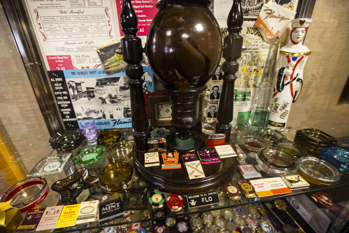 Casino and gaming memorabilia is seen in the executive offices of the El Cortez in downtown Las ...
