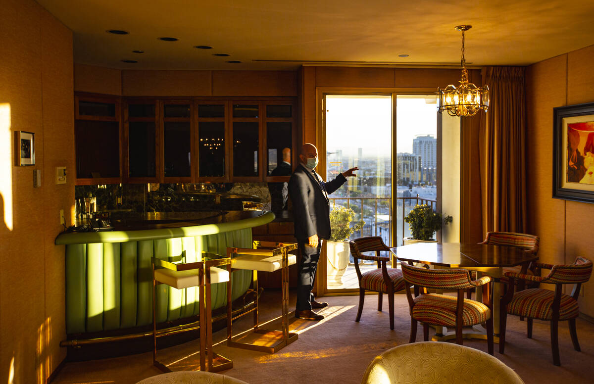 El Cortez general manager Adam Weisberg talks about the views from the balcony at the Jackie Ga ...