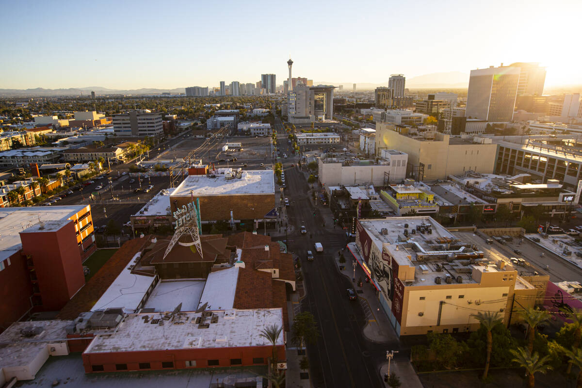 A view of downtown Las Vegas as seen from the Jackie Gaughan Suite at the El Cortez in on Thurs ...