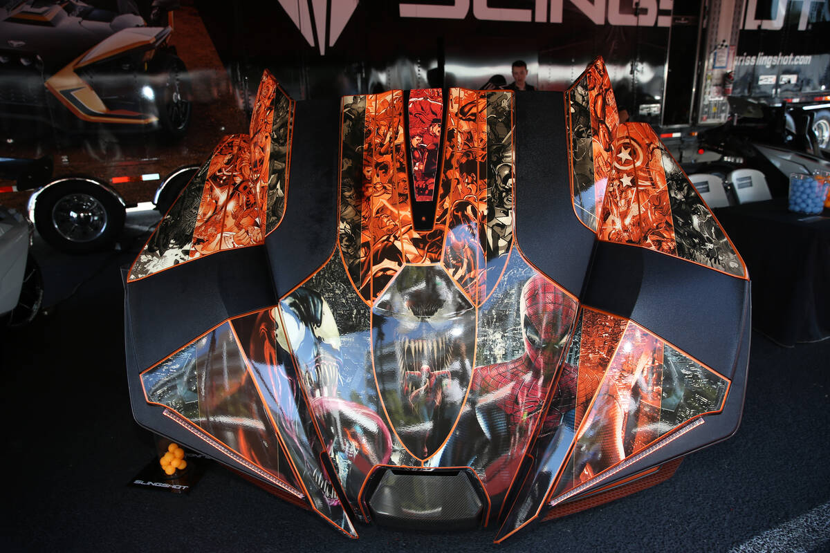 A Marvel Comics themed custom Polaris Slingshot owned by Las Vegas resident Ronn Moon on displa ...