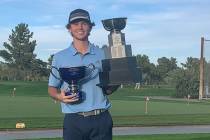 Brett Sodetz shows off his trophies after winning the Las Vegas City Amatuer over the weekend a ...