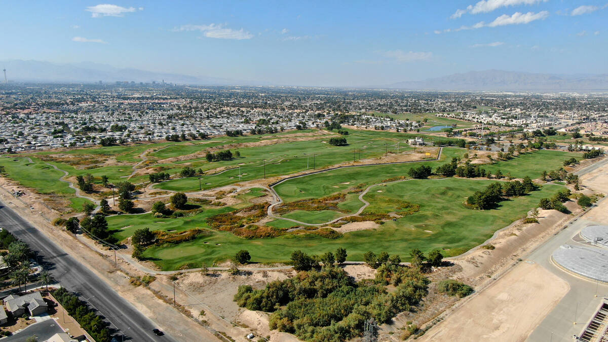 An aerial view of Royal Links Golf Club between East Desert Inn Road and East Vegas Valley Driv ...