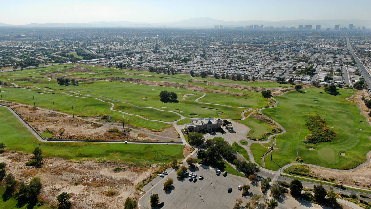 An aerial view of Royal Links Golf Club between East Desert Inn Road and East Vegas Valley Driv ...