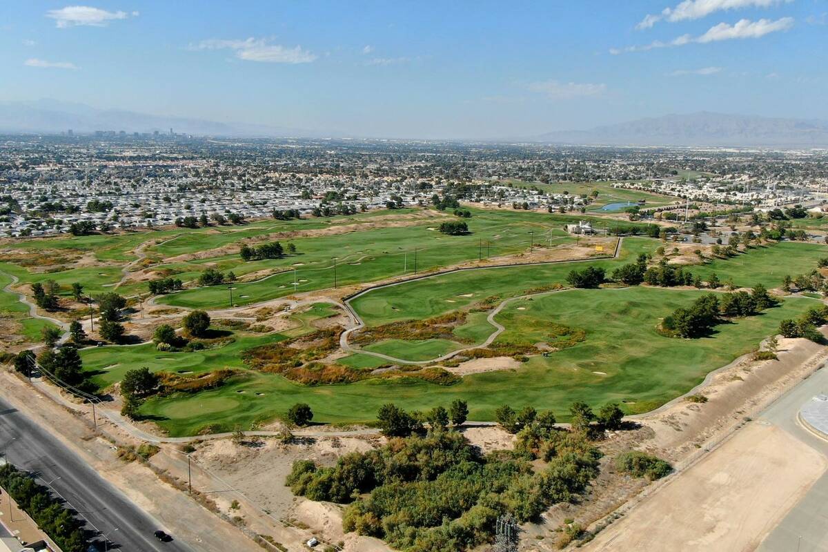 An aerial view of Royal Links Golf Club between East Desert Inn Road and East Vegas Valley Driv ...