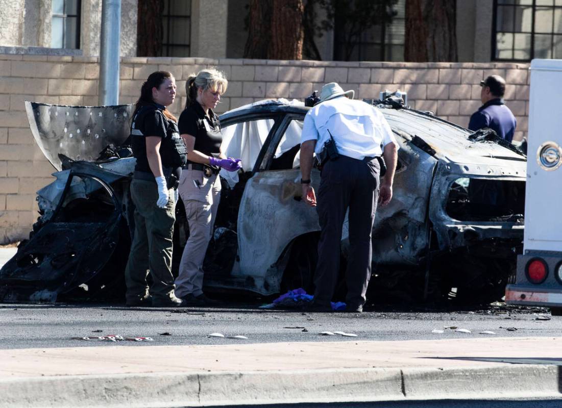 Las Vegas police investigate a fatal crash involving two vehicles at South Rainbow Boulevard an ...