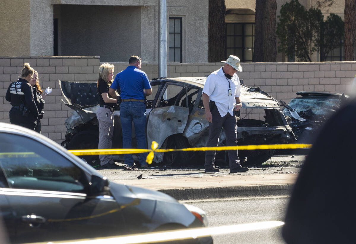 Las Vegas police investigate a fatal crash involving two vehicles at South Rainbow Boulevard an ...