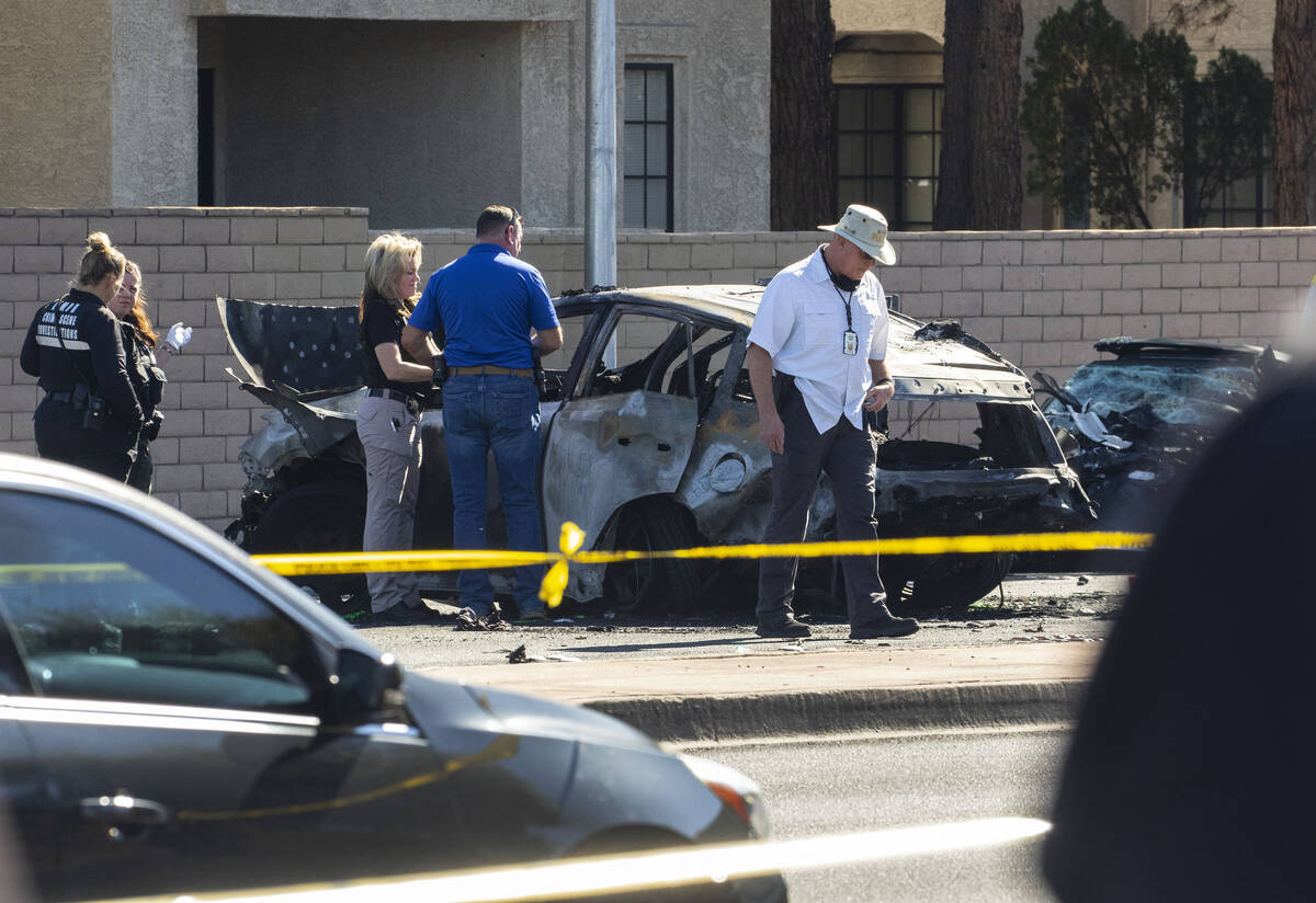 The Las Vegas Metropolitan Police Department investigates a fatal crash involving two vehicles ...