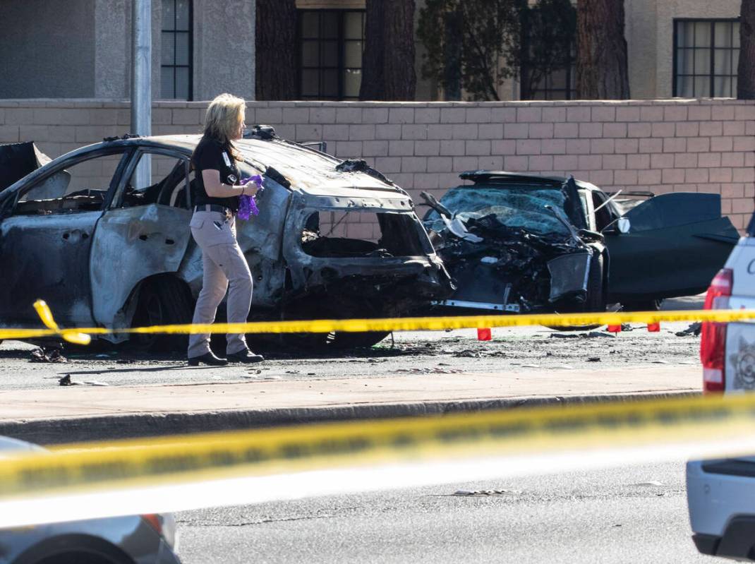 Las Vegas police investigate a fatal crash involving two vehicles at South Rainbow Boulevard an ...