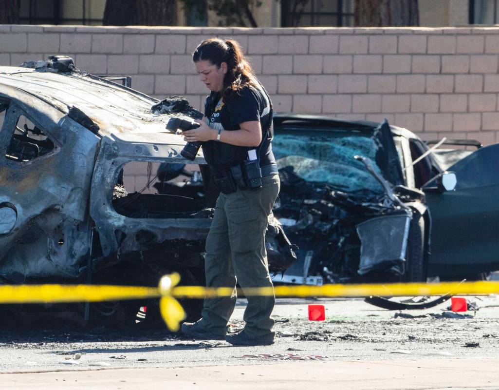 Las Vegas police investigate a fatal crash involving two vehicles at South Rainbow Boulevard an ...