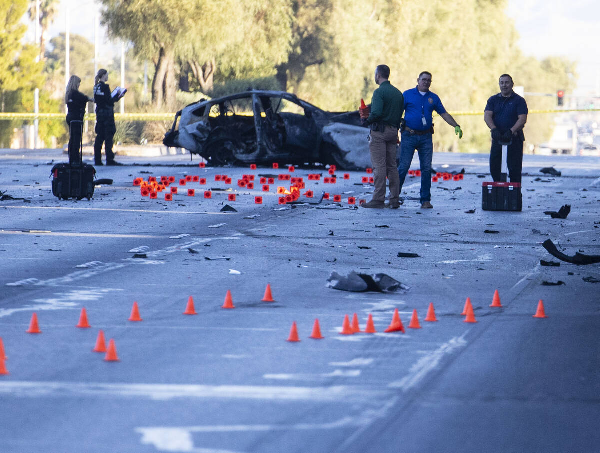 Las Vegas police investigate a fatal crash involving two vehicles at South Rainbow Boulevard an ...