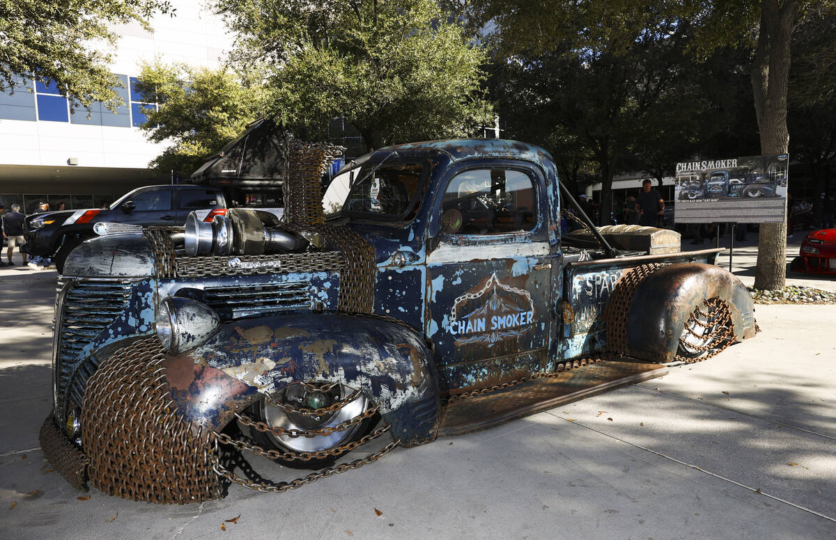 The Chain Smoker, a custom 1947 Fargo FL1, is pictured outside during the Specialty Equipment M ...