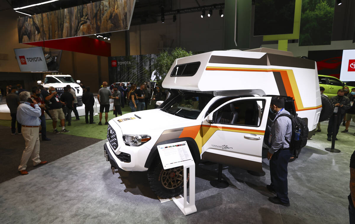 A Toyota Tacoma TRD Sport ҔacozillaӠcamper is seen on display during the Specialty ...