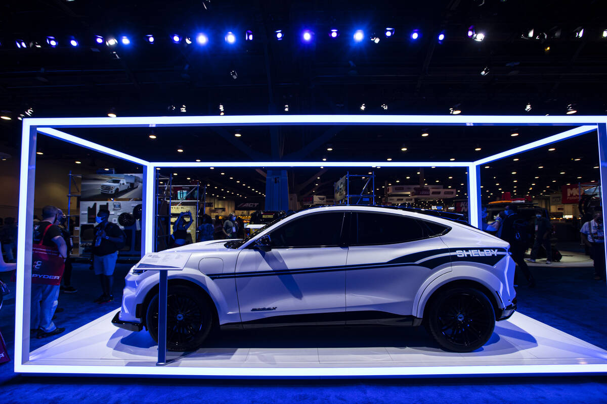 A 2021 Shelby Mustang Mach-E GT performance concept is seen during the Specialty Equipment Mark ...