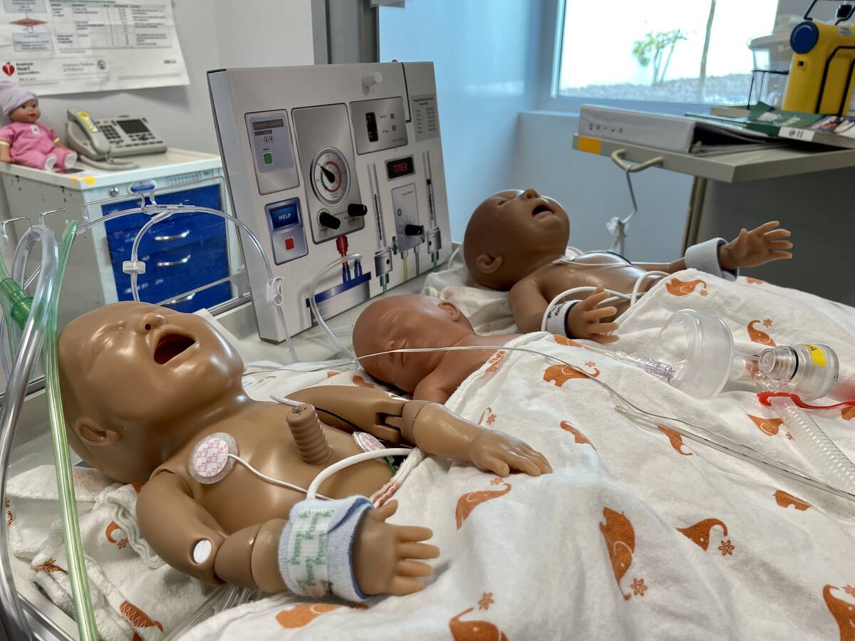 Simulation baby dolls sit in a training room at Dignity Health-St. Rose Dominican Hospital on T ...