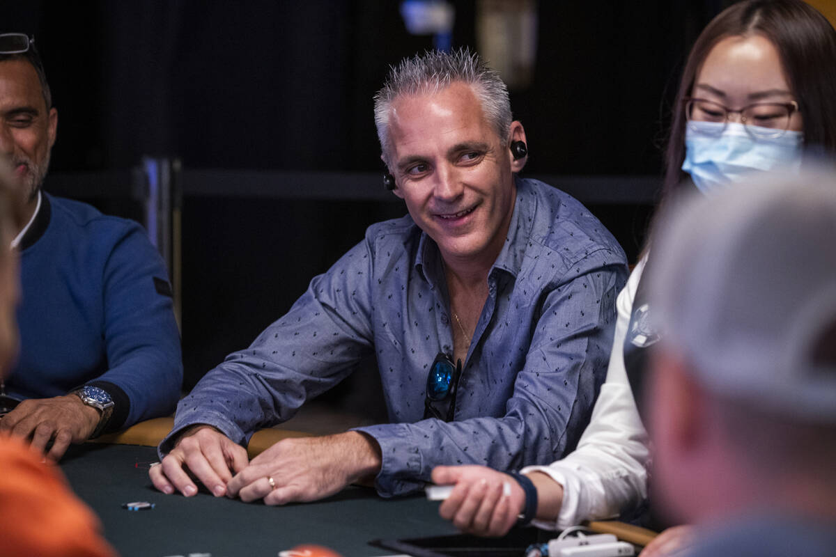 Damian Salas of Argentina enjoys the play at his table during Day 1A of the $10,000 buy-in Main ...