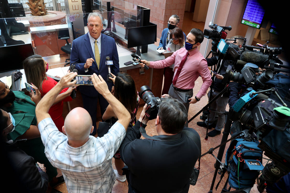 Clark County District Attorney Steve Wolfson talks to the news media at the Regional Justice Ce ...