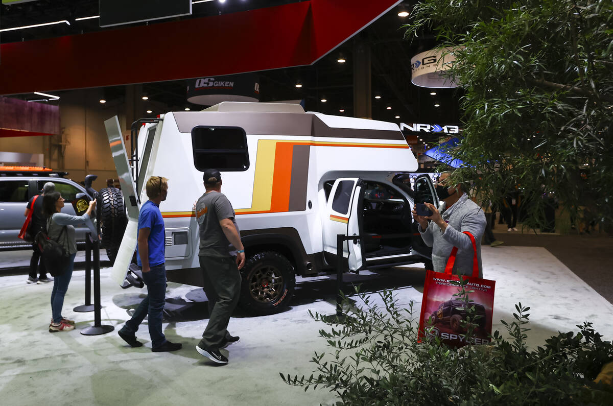 A Toyota Tacoma TRD Sport Tacozilla camper concept is seen on display during the SEMA automotiv ...