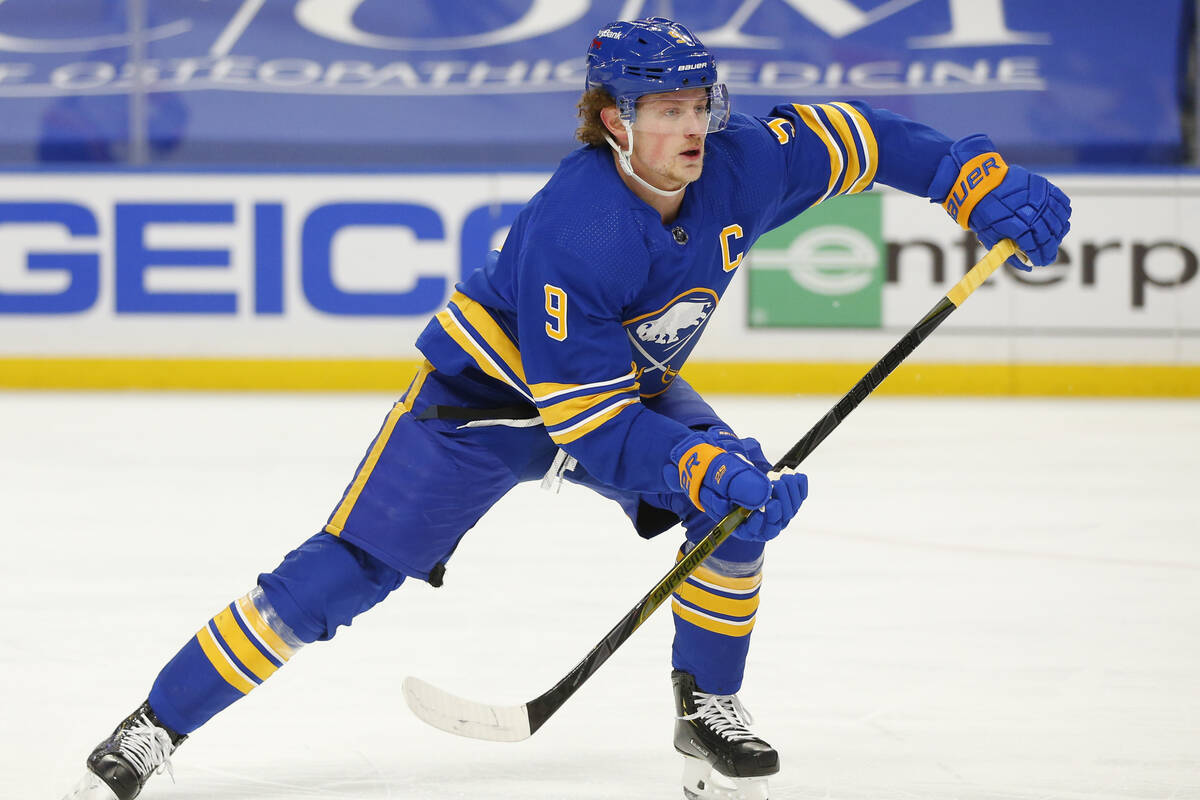 Buffalo Sabres forward Jack Eichel (9) skates during the second period of an NHL hockey game ag ...