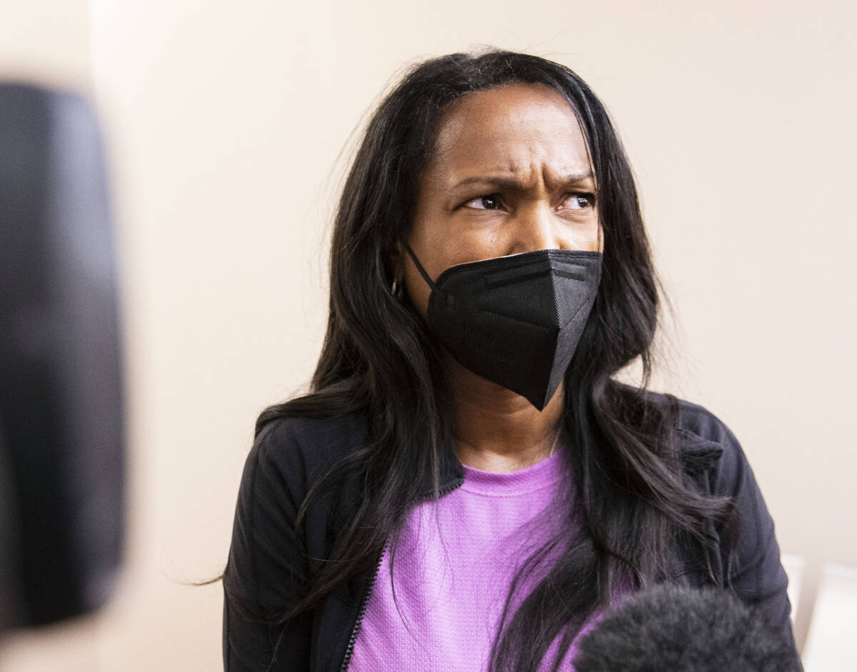 Dr. Marguerite Brathwaite, a friend of Curtis Abraham, 36, addresses the media at the Regional ...